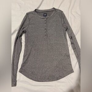 GAP Silver Sparkly Long Sleeve Half Button-Up Top – Size XS